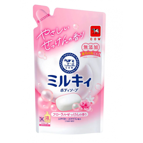 COW Milky Молочный гель для душа c маслом ши и скваланом, с ароматом цветочного мыла и фруктовыми нотками