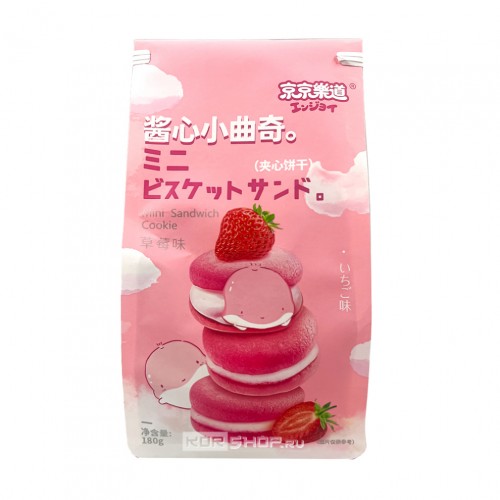 GuandongLefen Печенье мини сэндвич со вкусом клубники, 180г