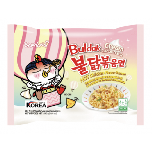 Samyang Лапша Острая курица Бульдак в сливочном соусе карбонара с грибами, 140 г (пакет)