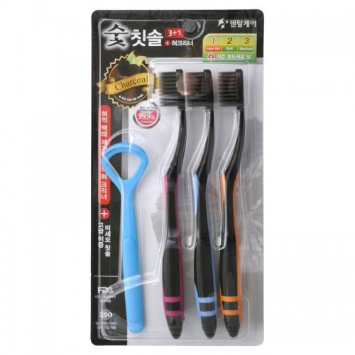 Nano Charcoal Set Набор: Зубная щетка c древесным углем и сверхтонкой двойной щетиной, мягкой и супермягкой, 3шт + скребок для языка Nano Charcoal Set Набор: Зубная щетка c древесным углем и сверхтонкой двойной щетиной, мягкой и супермягкой, 3шт + скребок для языка