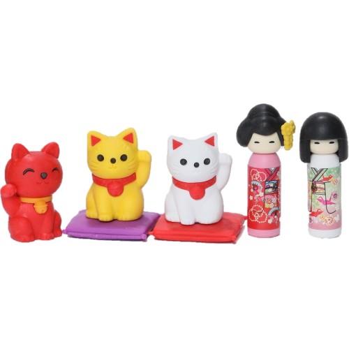 IWAKO Puzzle Eraser Kokeshi Doll & Lucky Cat Набор ластиков Кукла Кокеши и Манеки-нэко, 5 ластиков + 2 подушечки в блистерной упаковке IWAKO Puzzle Eraser Kokeshi Doll & Lucky Cat Набор ластиков Кукла Кокеши и Манеки-нэко, 5 ластиков + 2 подушечки в блистерной упаковке