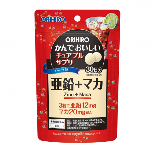 Orihiro Zinc+Maca Жевательные витамины с цинком и макой перуанской, вкус колы