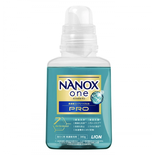 LION Жидкое средство для стирки 'Top Nanox One PRO' (суперконцентрат, максимальное отстирывающее, дезодорирующее действие + сохранение цвета + защита от повреждений), 380г