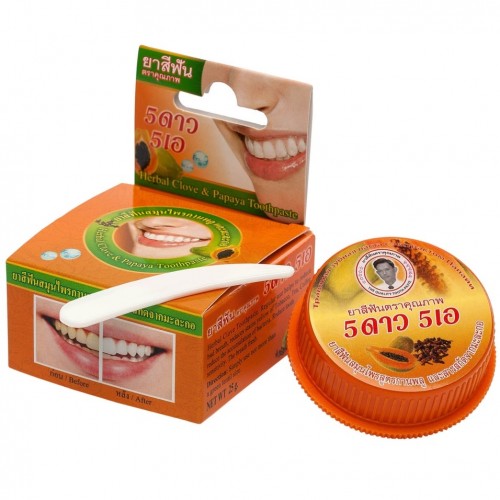5 Star Cosmetic Травяная отбеливающая зубная паста с экстрактом папайи - легкий отбеливающий эффект, 25г