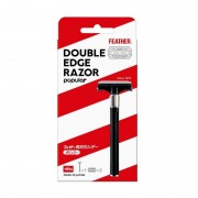 Классический Т-образный станок 'FEATHER SAFETY RAZOR' со сменными двухсторонними лезвиями, ручка + 2 сменных лезвия Классический Т-образный станок 'FEATHER SAFETY RAZOR' со сменными двухсторонними лезвиями, ручка + 2 сменных лезвия