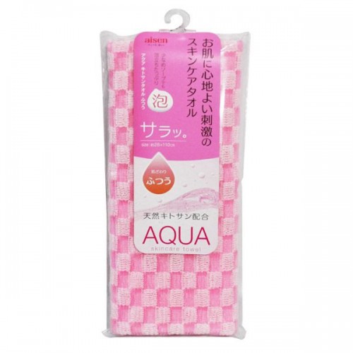 AISEN AQUA Массажная мочалка с хитозаном средней жесткости ярко-розовая в клетку, 28х110 см