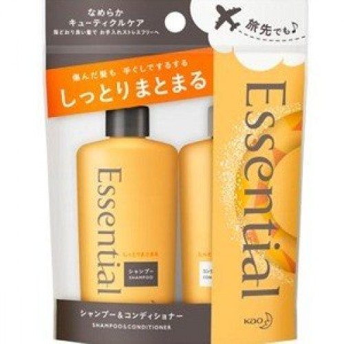 KAO Шампунь + кондиционер 'Essential' для сухих и повреждённых волос разглаживающий кутикулу 'Увлажнение' (мини-набор) 45 мл х 2 шт