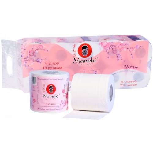 Бумага туалетная Maneki, гладкая с легким ароматом сакуры, 10 рулонов