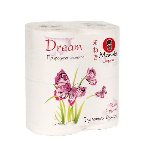 Бумага туалетная Maneki Dream 3 с тиснением, 4 шт