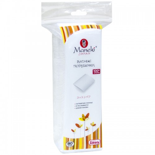 Подушечки ватные косметические MANEKI Lovely прямоугольные, 80 шт