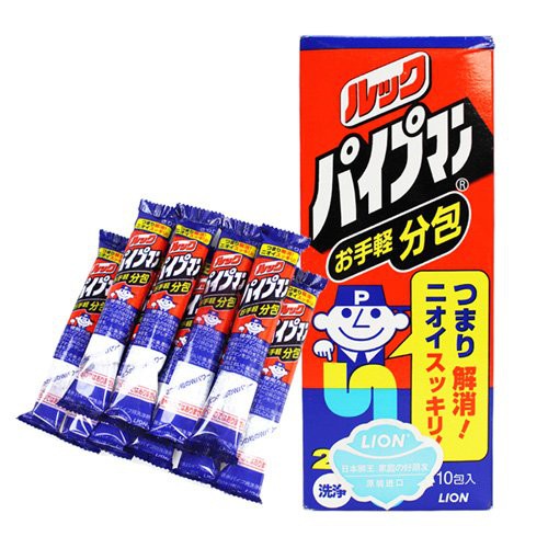 LION Чистящий и дезинфицирующий порошок 'Look for pipe' против засоров, неприятного запаха, слизи, бактерий 20гр*10шт