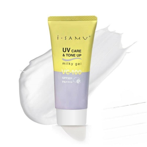 Солнцезащитный уходовый крем-санскрин STAYFREE i-samu UV Care&Tone Up Milky Gel VC-100 SPF50+, PA++++, 70 г. Солнцезащитный уходовый крем-санскрин STAYFREE i-samu UV Care&Tone Up Milky Gel VC-100 SPF50+, PA++++, 70 г.