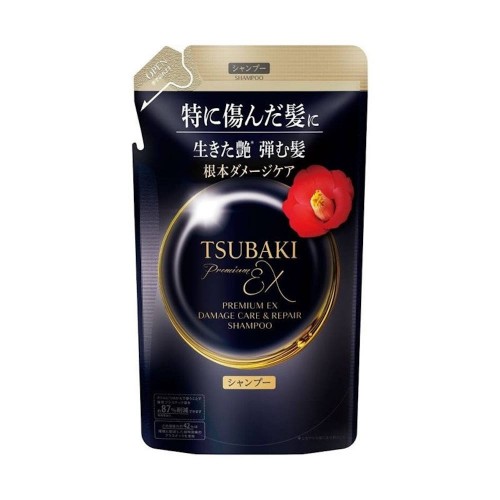 Shiseido Tsubaki Premium EX Damage Шампунь для волос интенсивно восстанавливающий с маслом камелии, (сменная упаковка, 300 мл)