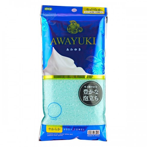 AWAYUKI NYLON TOWEL SOFT Мочалка для тела мягкая, голубая, 28*100