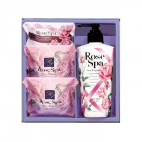 CLOVER ROSE SPA SET Набор 'Роза SPA': Мыло туалетное косметическое 'Роза', 80г*2 шт., 30г*1 шт, Жидкое мыло для тела 'Роза', 250мл