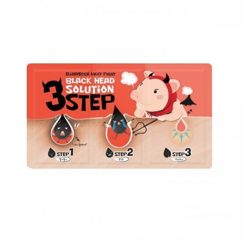 Elizavecca Milky Piggy Black Head Solution 3 Step Nose Strip Набор для очищения носа от черных точек, 6г