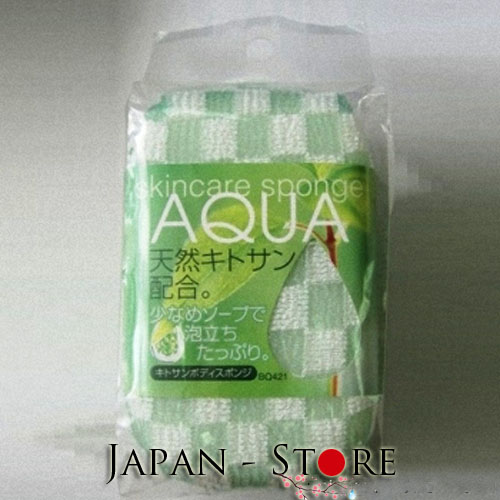 AISEN AQUA Мочалка-спонж с хитозаном, зеленая, 8*14*5 см