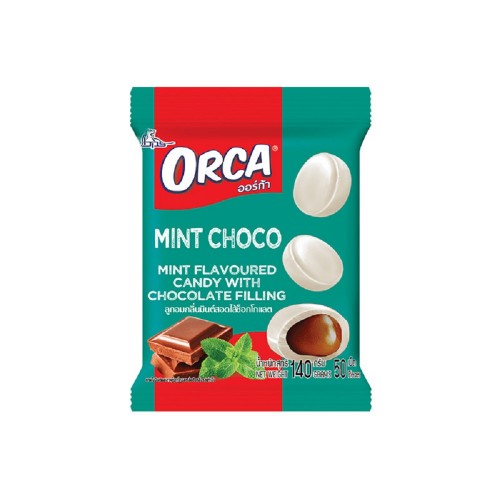 Конфета карамельная Boonprasert 'Orca' Mint Choco со вкусом мяты шоколадная начинка, м/уп 140г