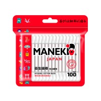 Палочки ватные гигиенические "Maneki" RED с белым бумажным стиком, в zip-пакете, 100 шт