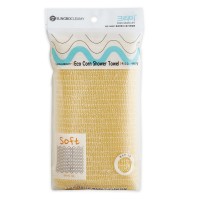 Мочалка для тела с плетением «Волна» и волокнами кукурузы "Eco Corn Shower Towel" с жемчужным блеском, мягкая, размер 25 х 100 см