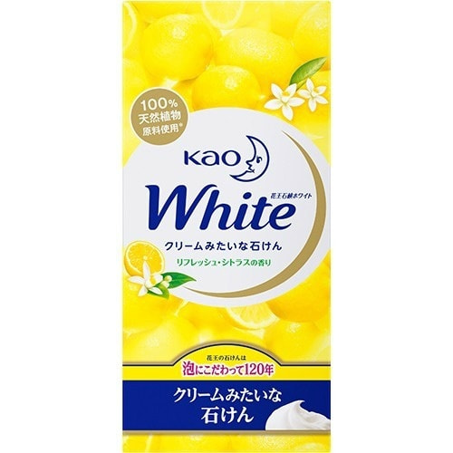 KAO Кусковое крем-мыло White Refresh Citrus со скваланом с освежающим ароматом цитрусовых 6х85 г, Япония
