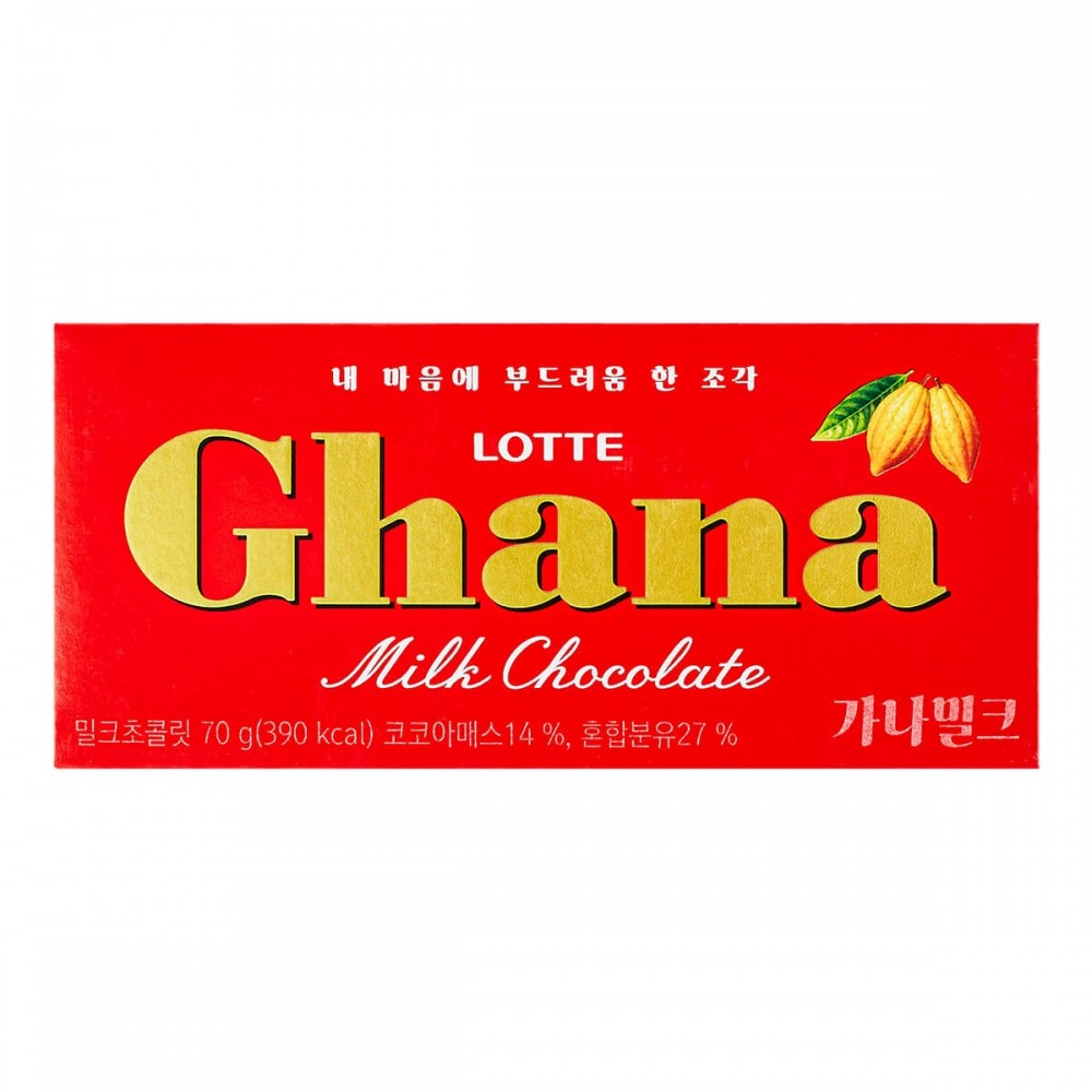 Молочный шоколад GHANA MILK (Лотте, Южная Корея), 70г